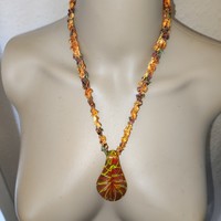 Wonderful glass pendant silk necklace 50cm