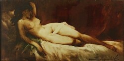 1P810 Károly Szegvár: reclining female nude 31.5 X 63 cm