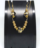 Black-gold floral jewelry set, necklace-earrings 95