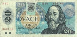 20 korun korona 1988-1993 szlovák bélyeggel Szlovákia 2.