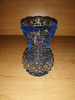 Bohémia kék üveg kicsi váza - 8,5 cm magas (8/K)