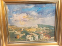 Lajos Budai: Mecseknádasd settlement watercolor painting with gallery label!