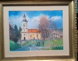Church of the Blessed Virgin Mary in Mernye in a pastel frame 59*48 cm