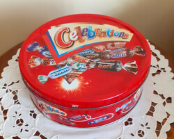Kerek süteményes, csokis lemez doboz. 19 x 7 cm