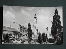 Képeslap, Baja,Tóth Kálmán tér, utca,szobor, templom