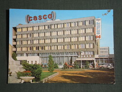 Postcard, Békéscsaba, Kőrös hotel, restaurant, view, parking lot detail