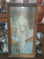 Rudolf Rimóczi female nude watercolor painting. 60 X 30 cm.