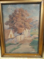 Holló Alajas 1910,Falusi Tájkép Festmény.60 x 43 cm.