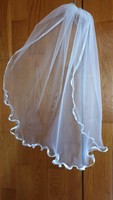 Fty39 - 1 layer, wavy satin edge, ecru bridal veil 80x100cm