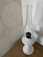 Old large table lamp, white huta glass kerosene lamp