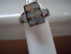 Silver ring with white opal 17 mm