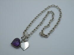 Uk0125 elegant purple heart shape amethyst stone necklace silver 925