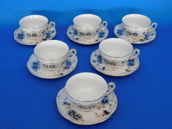 Zsolnay set of 6 teacups with cornflower pattern
