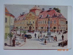 Old graphic postcard: Székesfehérvár, bishop's palace and bishop's street - published by márton j. Teacher