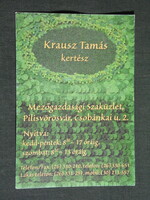 Kártyanaptár, Krausz Tamás kertész mezőgazdasági üzlet, Pilisvörösvár ,1998, (6)