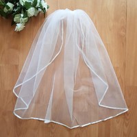 Fty26 - 1 layer, satin edge, snow white bridal veil 60x100cm