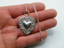 UK0131  Elegáns ezüst nyaklánc nagyméretű szív alakú medál 925