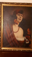 Female portrait, oil painting, signed with Laurent mark