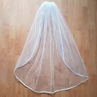 Fty36 - 1 layer, satin border, snow white bridal veil 80x100cm