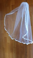 Fty43 - 1 layer, wavy satin edge, snow white bridal veil 100x100cm