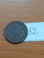 Sweden 2 öre 1892 bronze, ii. Oskar 52.