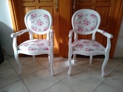2 db neobarokk,  karfás barokk szék rózsaszín rózsás huzattal, ülésvédő takaróval, mosható