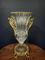 Magnificent empire crystal vase with bronze handles, centerpiece, amphora, urn