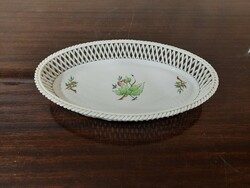 Herend Hecsedli, rosehip pattern porcelain wicker basket, serving bowl