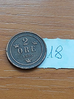 Sweden 2 öre 1893 bronze, ii. Oscar 18.