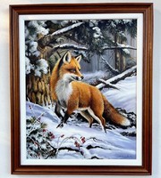 Stalking fox from Dabronaki, oil on canvas, framed, 60x50cm