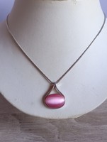 Pink cat's eye stone pendant and chain