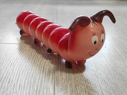 Rare, retro, red glass caterpillar - 26 cm