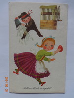Old graphic Easter greeting card - drawing by Sándor Benkő