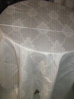 Beautiful antique white rose damask tablecloth with small openwork pattern