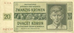 20 korun korona kronen 1944 Cseh Morva Protectorátus 2.