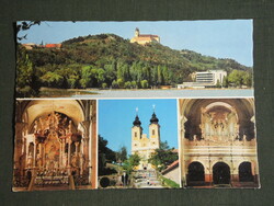 Postcard, Balaton tihany, mosaic details, skyline, abbey church skyline, interior detail
