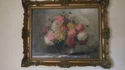Slosár Károly (1903-1978) festőművész Virágcsokor c. festménye, 98*77 cmm méretű, hibátlan