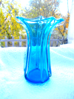 Josef Hospodka  súlyos vastag cseh üveg váza, szép türkisz (zöldeskék) szín-25 cm