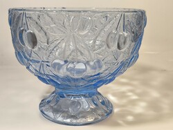 Barolac kék üveg cseresznye mintás talpas kínáló tál,asztalközèp