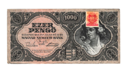 1945 - One thousand pengő banknote - f 618 - with red dezma stamp