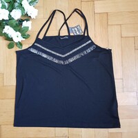 New, size 42/xl, black, double spaghetti strap, fringed t-shirt, top