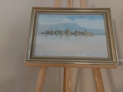 (K) signed landscape painting with frame 53x36 cm