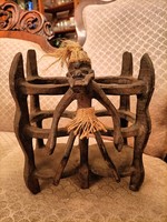 African wood carving wine rack