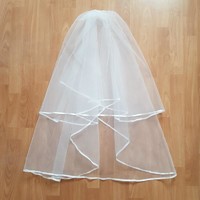 FTY66 - 2 rétegű, szatén szélű Hófehér MINI menyasszonyi fátyol 30/50x100cm