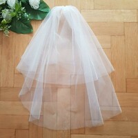 Fty69 - 2-layer, untrimmed, ecru mini bridal veil 30/50x100cm