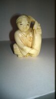 Japanese bone netsuke with fishing booty 37mm - miniature artwork - flawless condition