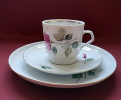 Cp colditz German porcelain breakfast set coffee cup saucer small plate with rose flower pattern