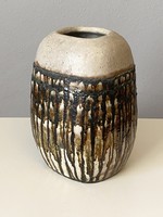 JANÁKY VIKTOR (1933-1999) FESTETT RETRO KERÁMIA SAMOTT PADLÓVÁZA 31 CM