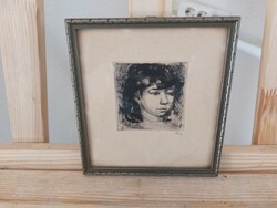(K) Kis jelzett portré rézkarc 16x17 cm kerettel