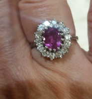 Margaréta gyűrű pink zafírral és 0.70ct gyémántokkal.Igazolással